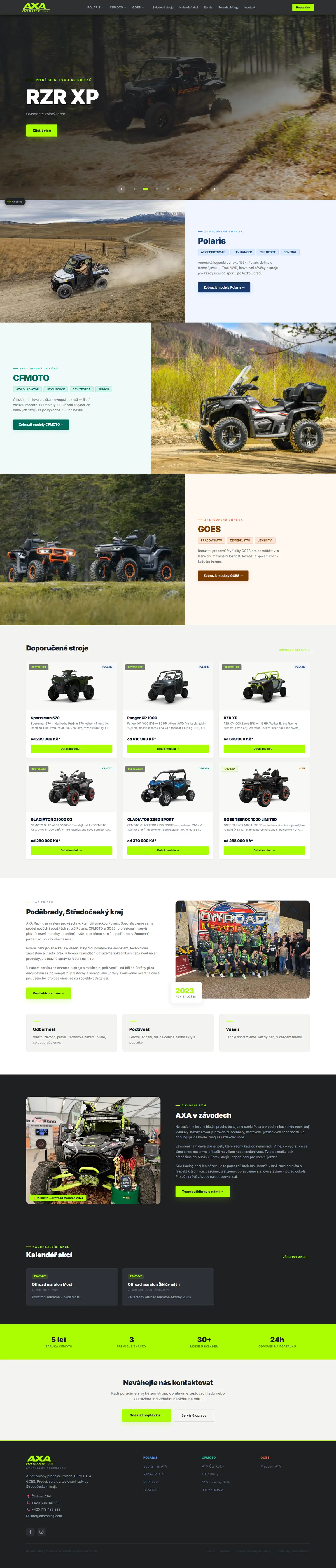 Web AXA Racing: katalog tří značek, celá úvodní stránka