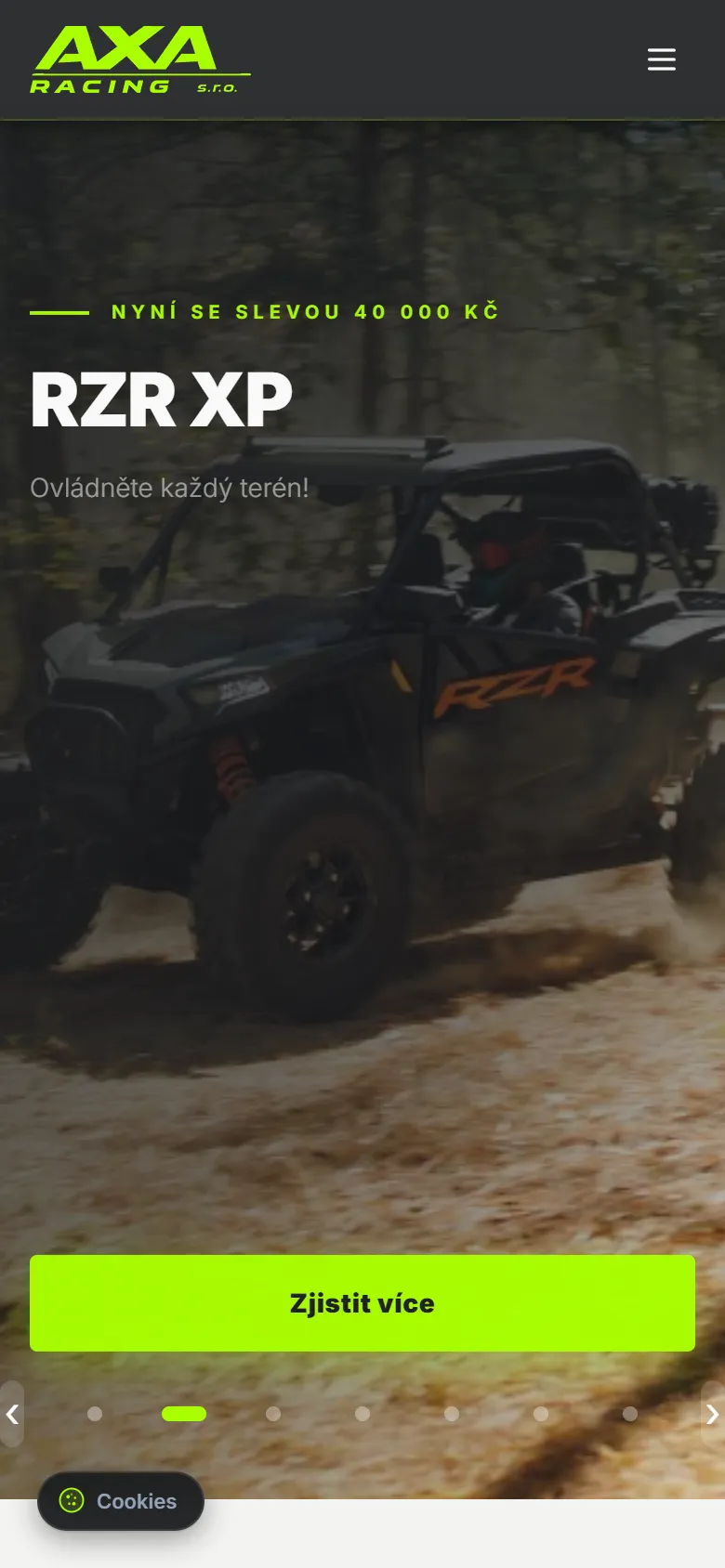 Web AXA Racing: katalog tří značek, mobilní verze