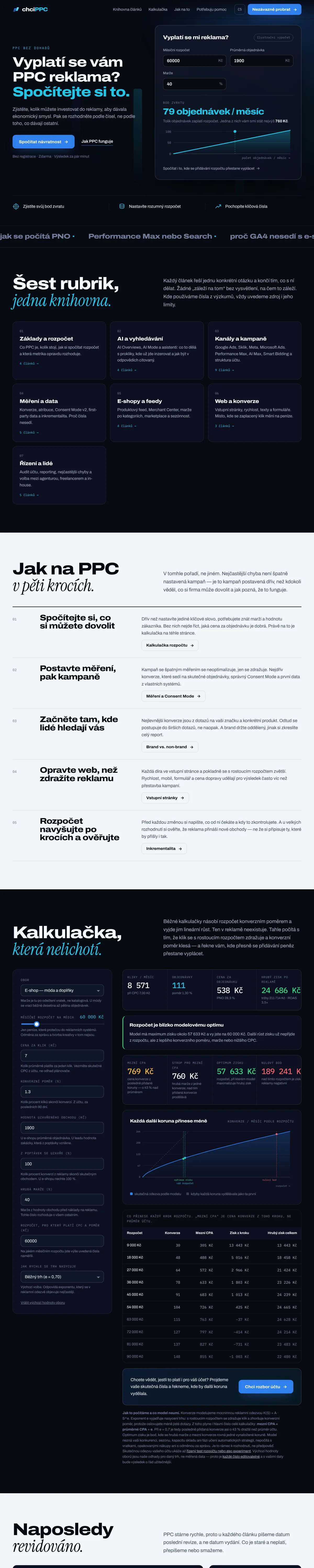Chci PPC: vzdělávací web v sedmi jazycích, celá úvodní stránka